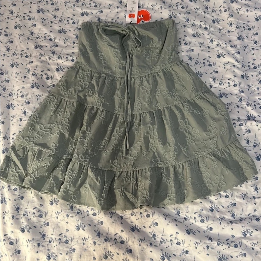 Cider Strapless Floral Green Dress